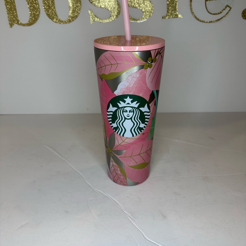 Starbucks Pink and Green Floral Tumbler
